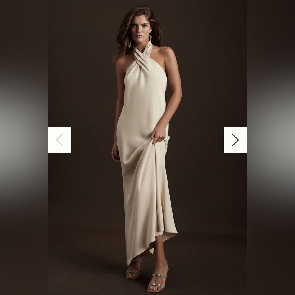 BHLDN Ruby Twist Halter Satin Gown champagne size 2